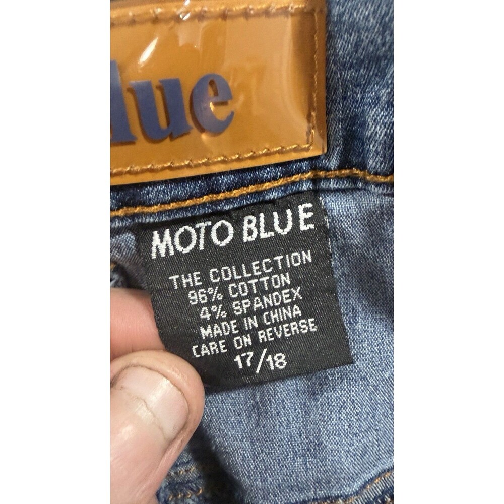 Moto Blue Graphic Jeans Size 17/18 Capris American Flag Womens - Picture 3 of 12